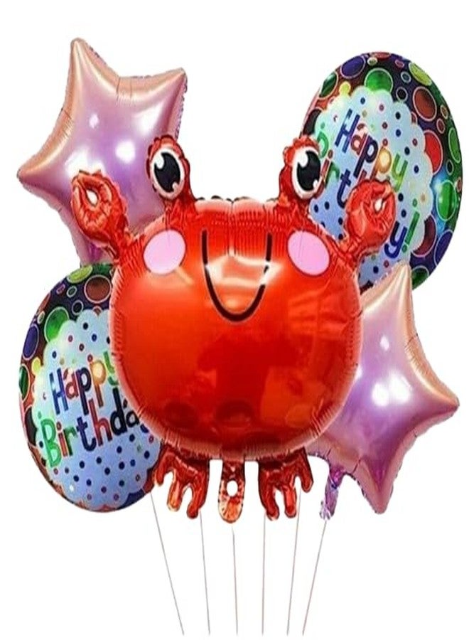Fun Affairs Crab Theme Foil Balloon, Marine Under Sea Balloons Decoration Set for Happy Birthday Red 5 pc - Image 1